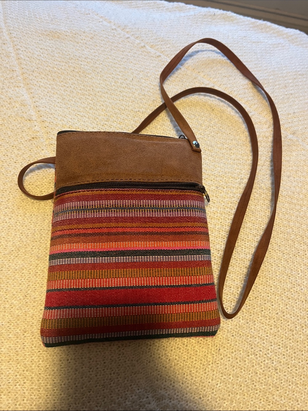 Striped Red and Brown Crossbody Bag